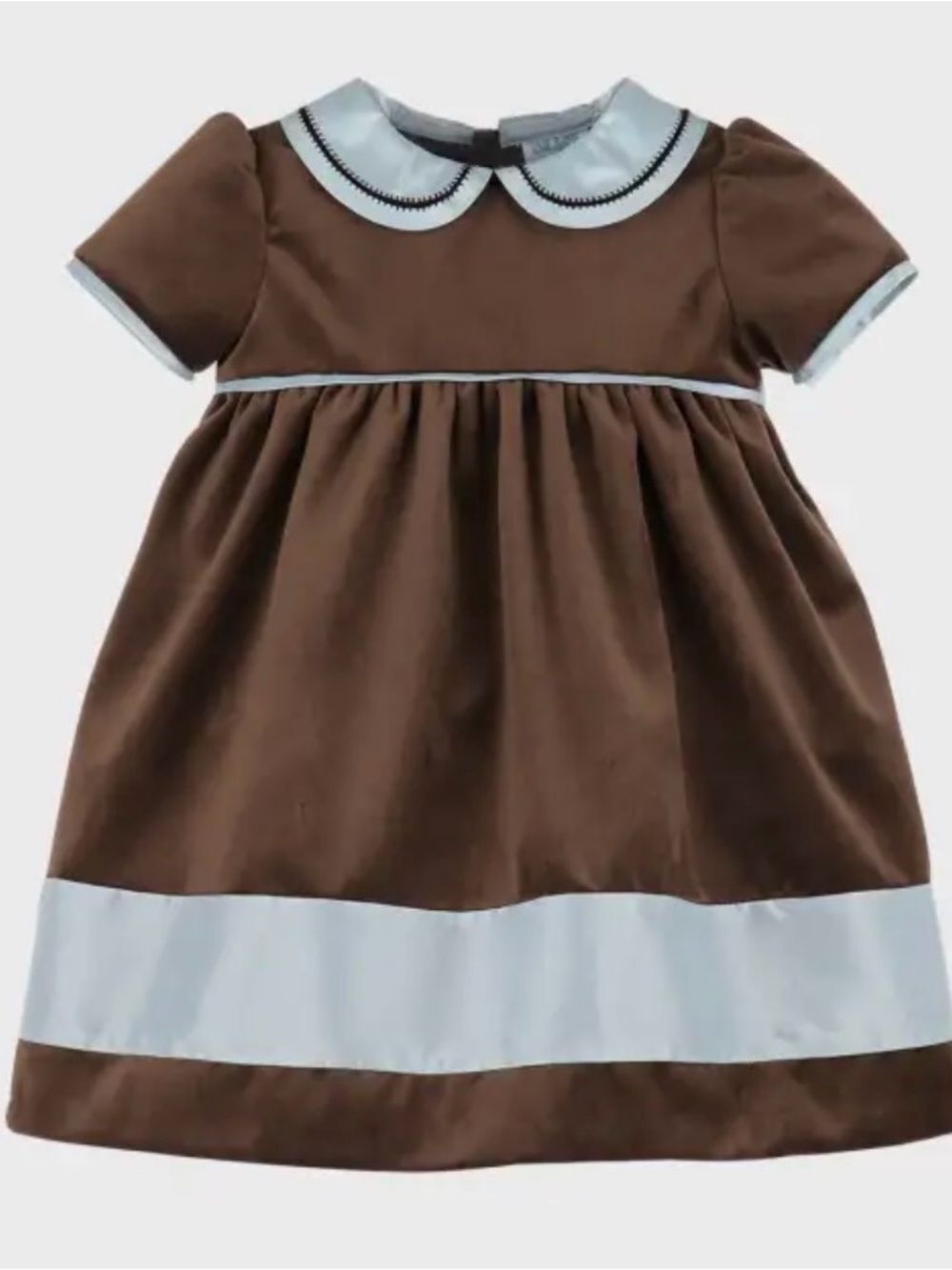 Luli & Me Brown Dress with Light Blue Trim Peter Pan Collar
